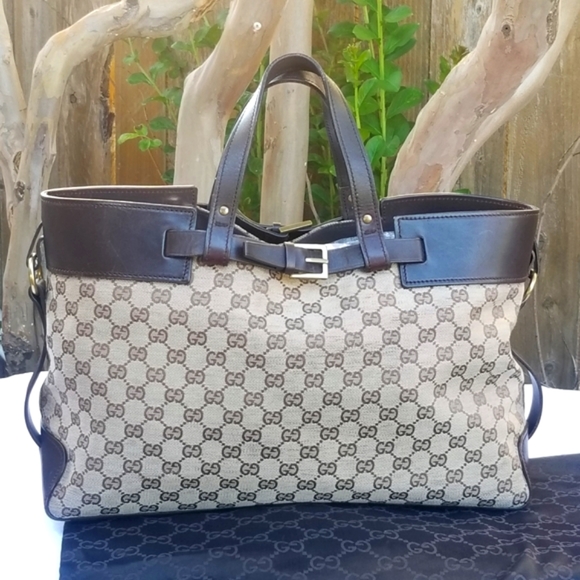 Auth Gucci large GG canvas leather tote - Picture 3 of 16
